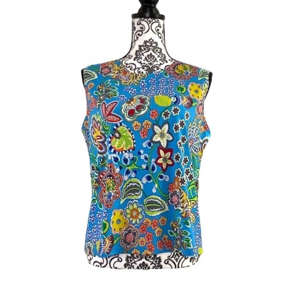 RAFAEL SLEEVELESS BRIGHT & COLORFUL FLORAL BLOUSE WOMENS SIZE LARGE - Picture 1 of 8